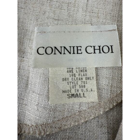 Connie Choi Size S Linen Blend Square Neck Mini Shift Dress Beige Sleeveless Zip - Picture 8 of 10